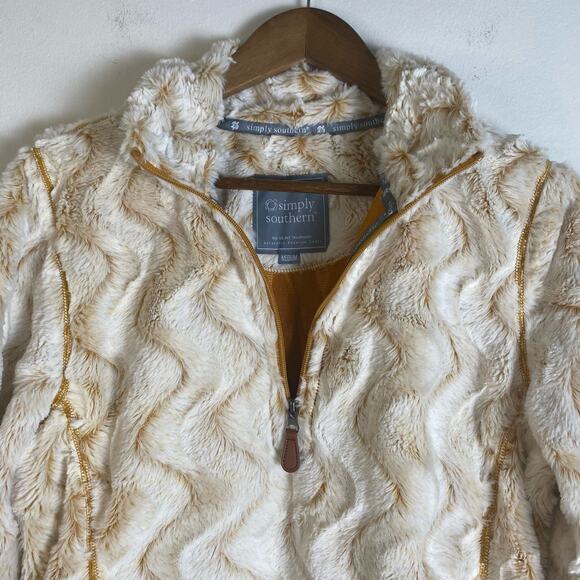 Simply Southern Size M Ripple Fleece Quarter Zip Pullover Orange Cream Soft Cozy - Picture 5 of 13